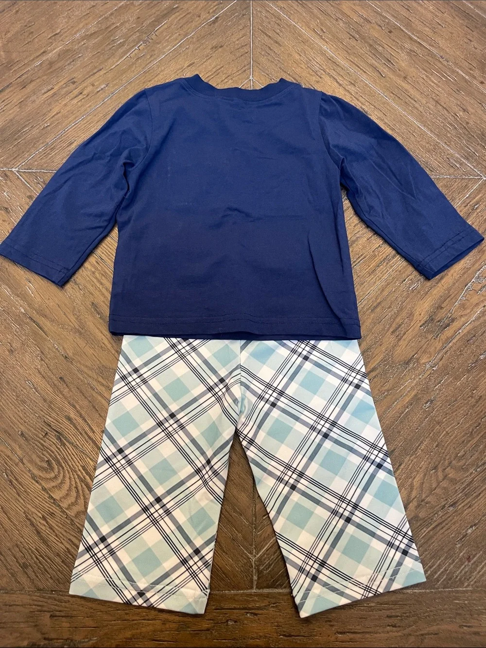 Sew Magnolia Smocks Navy and Light Blue Plaid Pant Set - Personalized 'Miles'